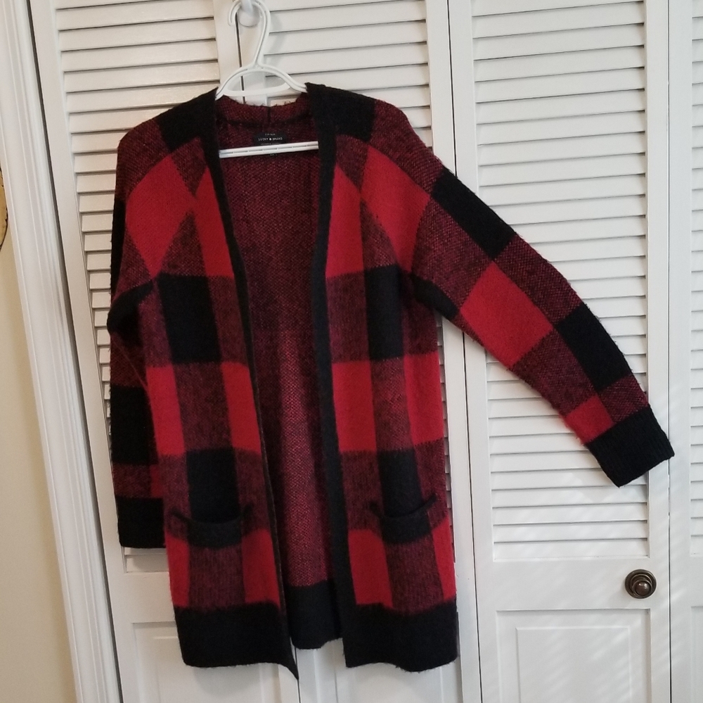 Lucky Brand sweater coat, buffalo plaid, small